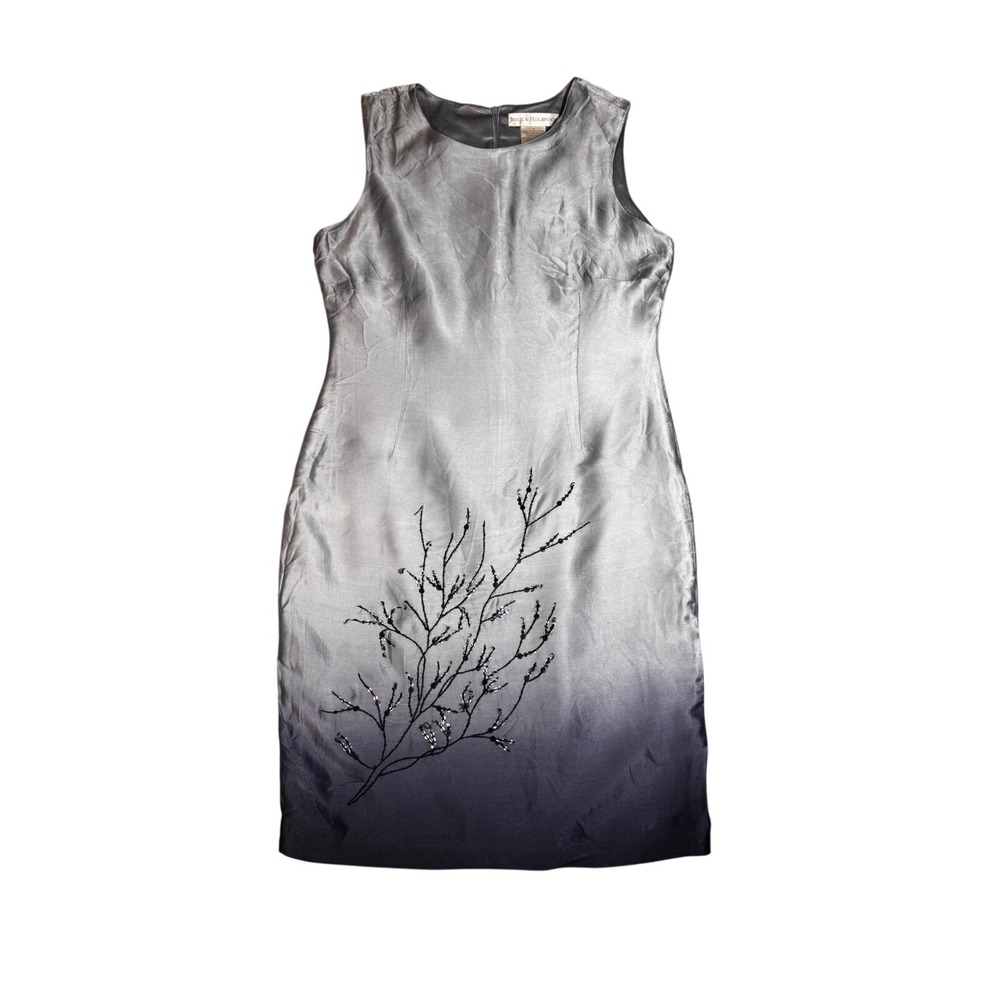 Jessica Holbrook Silk Ombre Beaded Sheath Dress Silver Grey Size 10 A66879